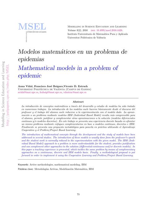 Modelos matematicos en un problema de epidemias