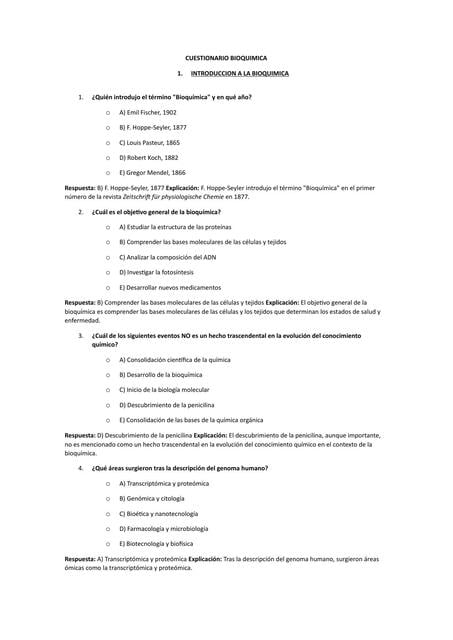 Capítulo 1 INTRODUCCION A LA BIOQUÍMICA_CUESTIONARIO Bioquimica 2 ...