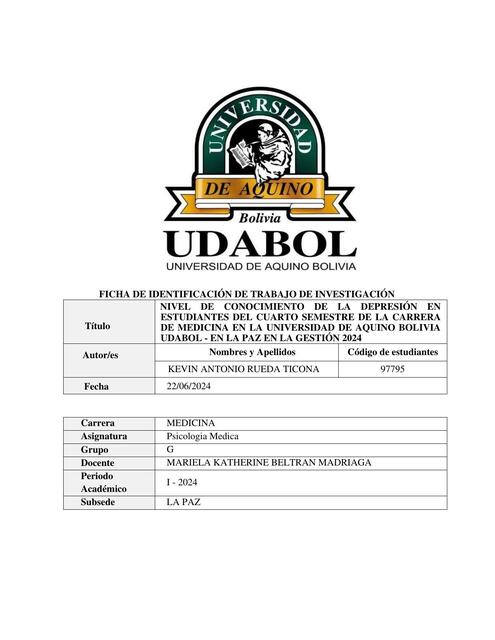 PSICOLOGIA MEDICA | Kevin antonio Rueda ticona | uDocz