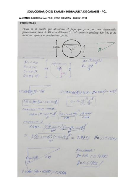 Solucionario: Hidraúlica De Canales Solucion Pc1   