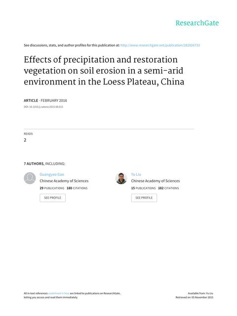 Effects Of Precipitation And Restoration Vegetation On Soil Erosion