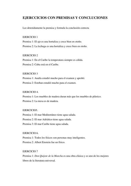 EJERCCICIOS CON PREMISAS Y CONCLUCIONES | Sherly Asanza | uDocz