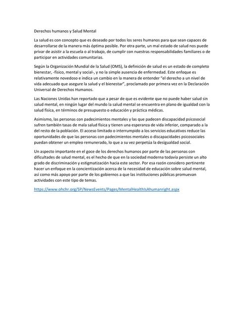 Derechos humanos y Salud Mental