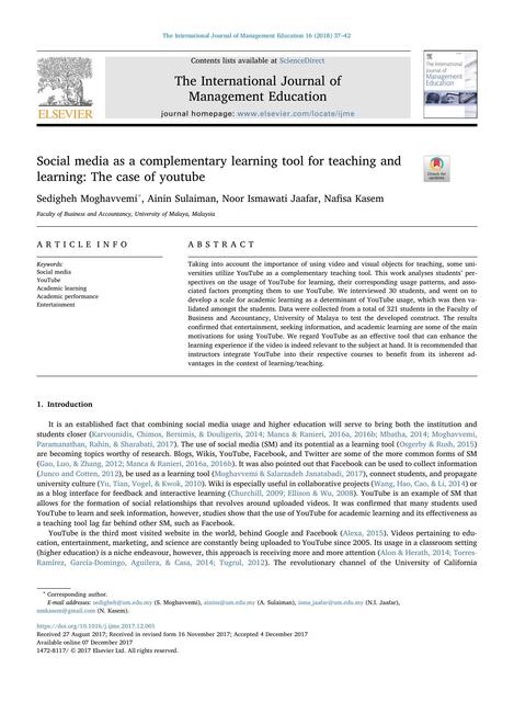 Social media as a complementary learning tool for teaching andlearning ...