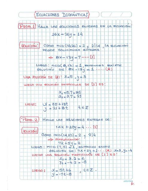 Ejercicios Resueltos De Ecuaciones Diofánticas