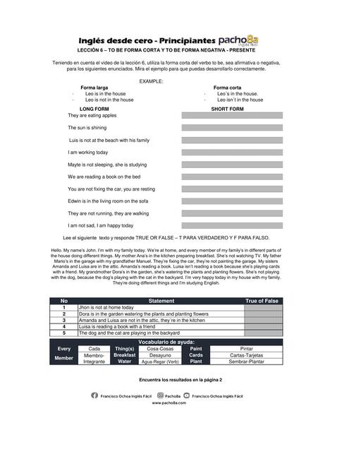 LECCIÓN 6 TO BE FORMA CORTA Y TO BE FORMA NEGATIVA | Grethel lianet | uDocz