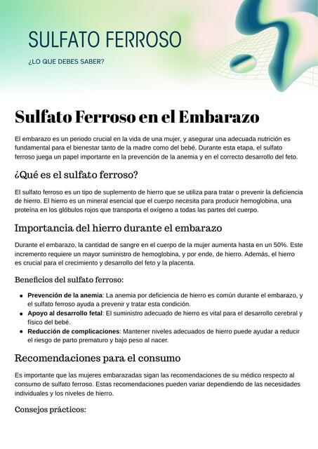 INFOGRAFIA Sulfato Ferroso en el Embarazo | Obstetra Marco Antonio | uDocz