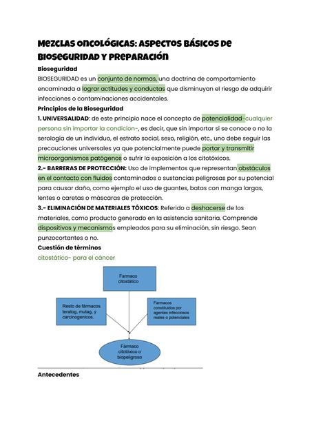 Mezclas Oncológicas Aspectos básicos de bioseguridad y preparación