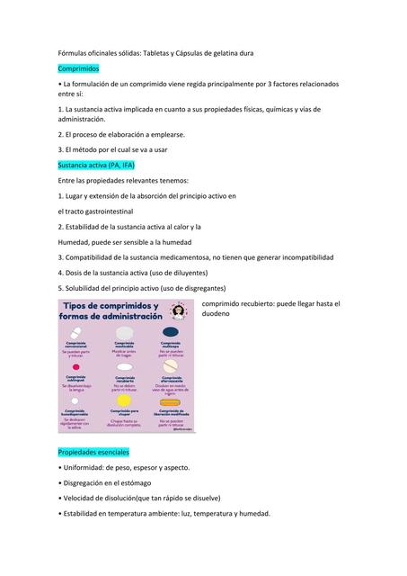 Fórmulas oficinales sólidas Tabletas y Cápsulas de gelatina dura