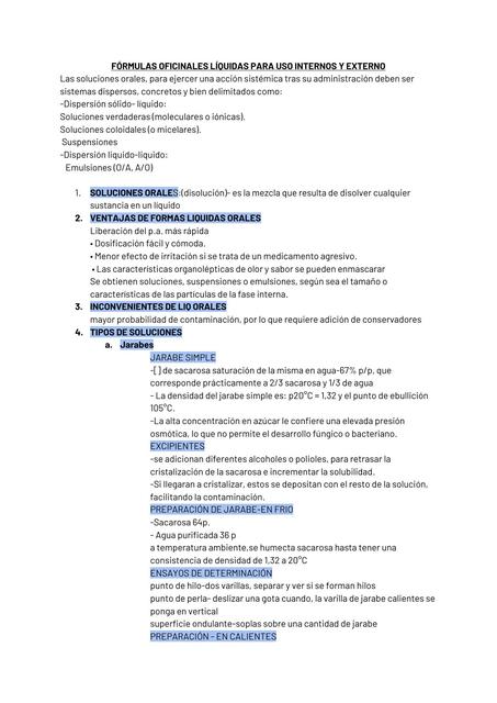 Formulas Oficinales para uso Interno y Externo