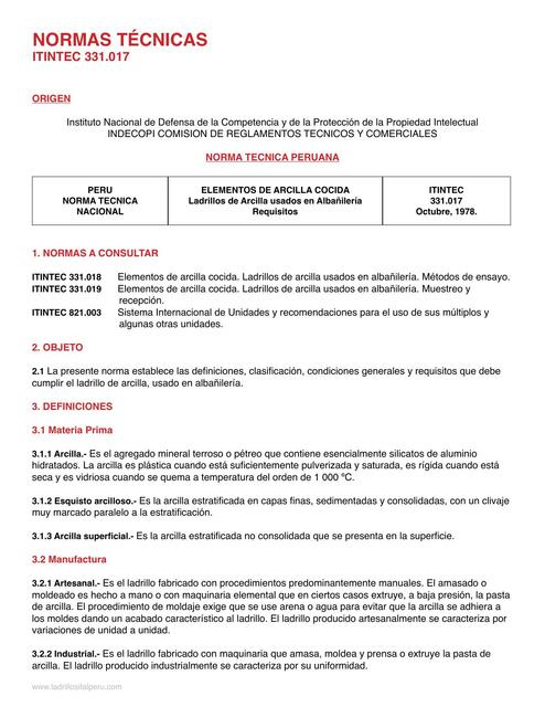 Norma técnica ITINTEC 331.017