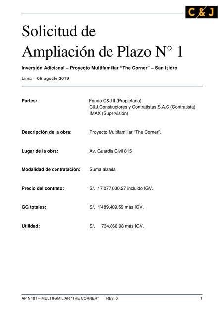 Ampliación de Plazo de Obra