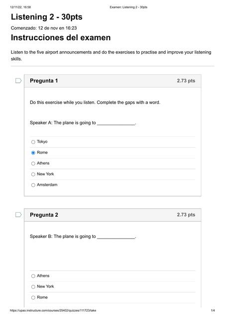 Examen Listening 2 30pts | JEAN PIERRE | uDocz