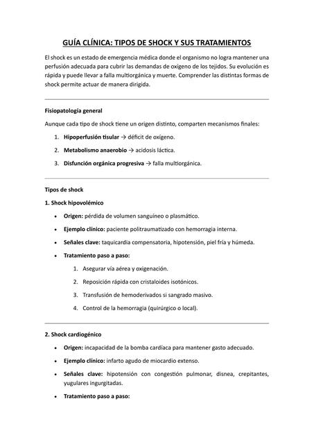 Guía clínica: tipos de shock y sus tratamientos | Medicina Mundial | uDocz