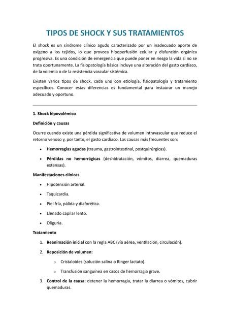 Tipos de shock y sus tratamientos | Medicina Mundial | uDocz