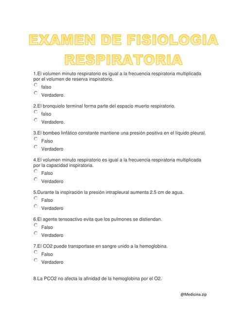 Examen fisiología de respiratorio