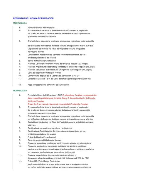 Requisitos De Licencia De Edificación