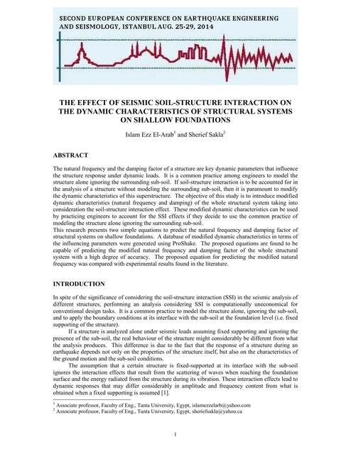 The Effect Of Seismic Soil Structure Interaction On The Dynamic Characteristics Of Structural Systems On Shallow Foundations