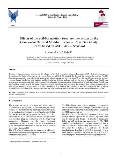 Effects Of The Soil Foundation Structure Interaction On The Component Demand Modifier Factor Of Concrete Gravity Beams Based On Asce 41 06 Standard