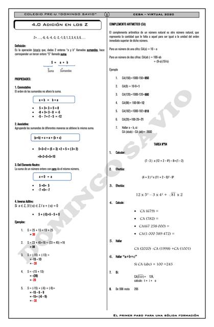 Adición en los Z 