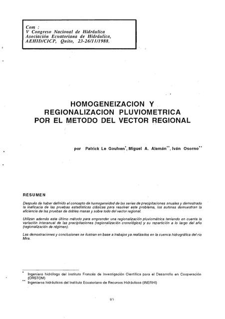 Homogenizacoin Regionalizacion Pluviometrica Metodo Vector Regional.Pdf