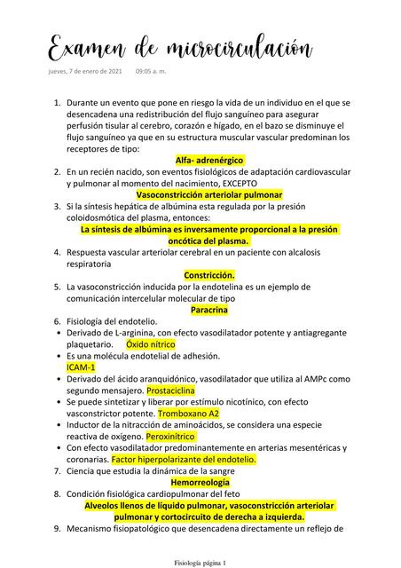 Examen de microcirculación Fisiología