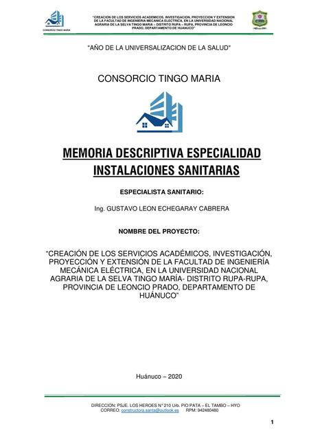 Memoria Descriptiva Instalaciones Sanitarias