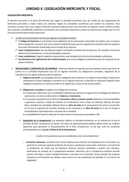 Legislación mercantil y fiscal