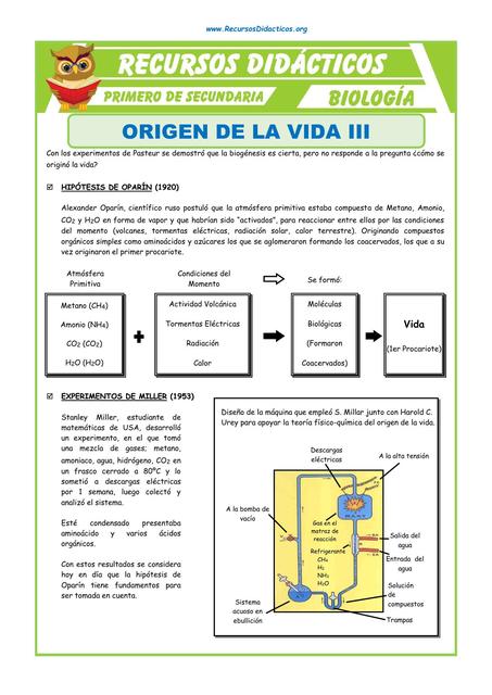 El Origen de la Vida 3 para Primero de Secundaria | luis moscol | uDocz