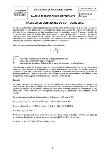 Calculo De La Corriente De Corto Circuito