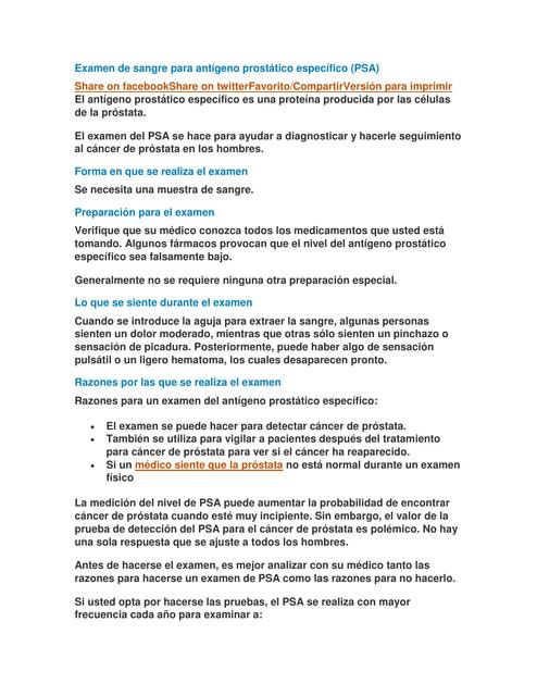 examen antígeno prostático en ayunas prostatita și tyanshi