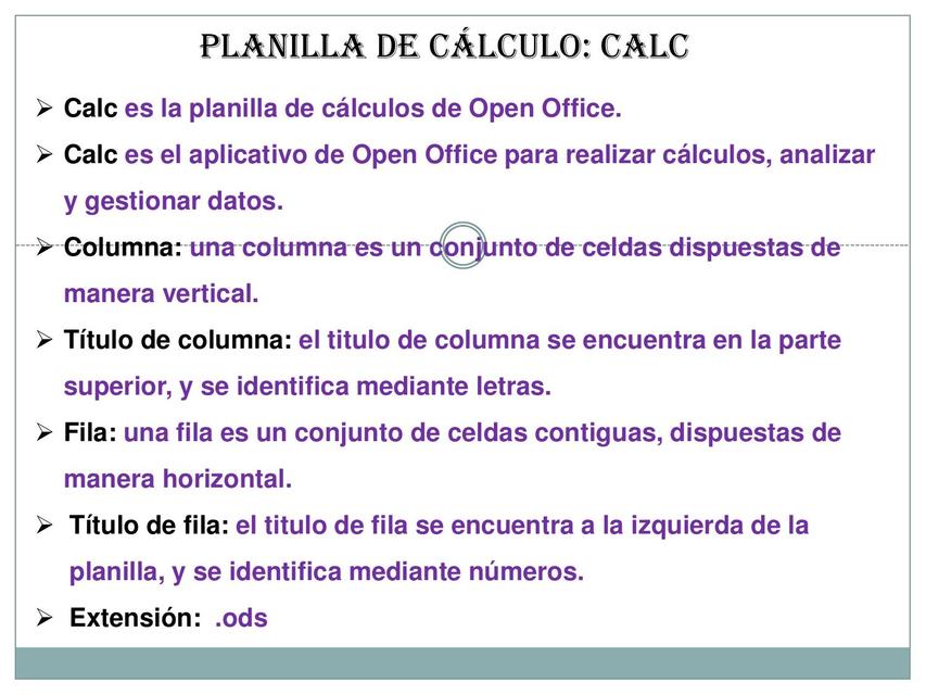 Planilla de Calculo: Calc