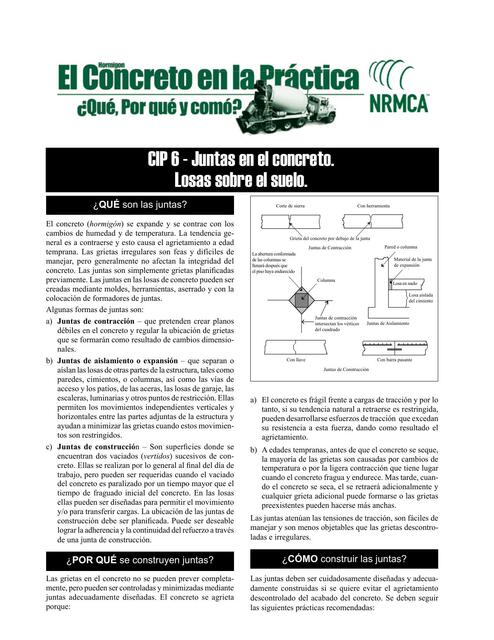 Cip6 Juntas En El Concreto   Losas Sobre El Suelo