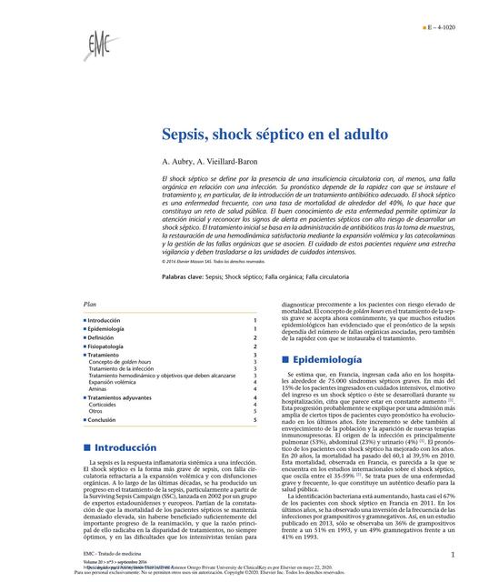 Sepsis, shock séptico en el adulto