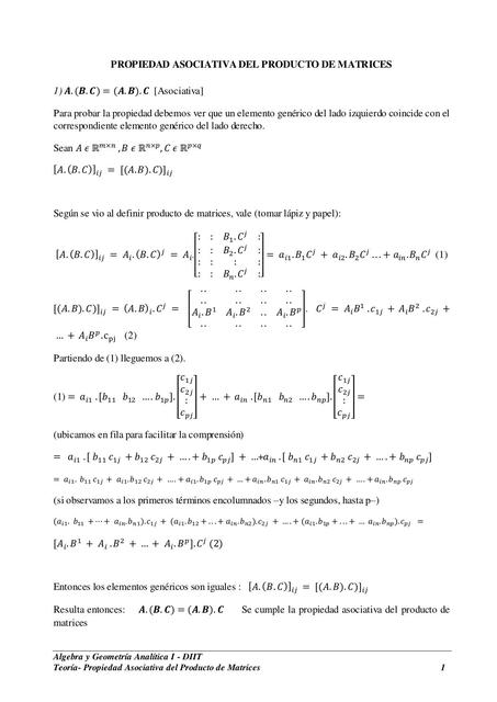Propiedad Asociativa Del Producto De Matrices UDocz