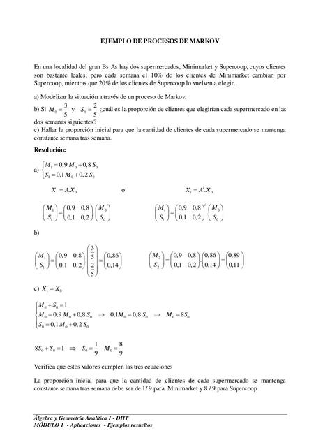 Ejemplo De Procesos De Markov Matrices Algebra Y Geometria Udocz