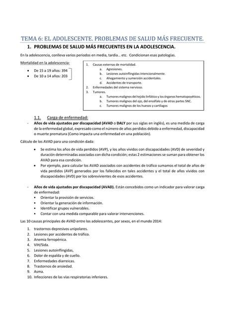 El adolescente Problemas de salud más frecuente
