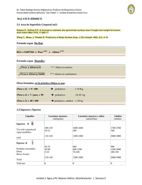 Balance hidrico Deshidratacion