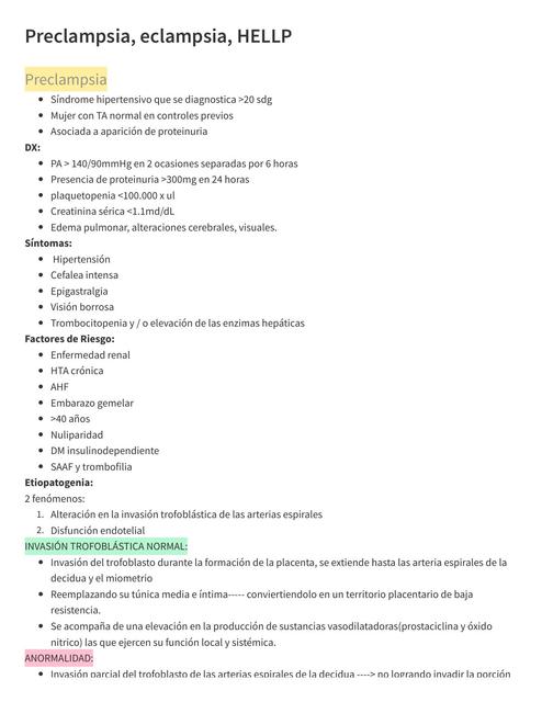 Preeclampsia eclampsia síndrome de HEELP