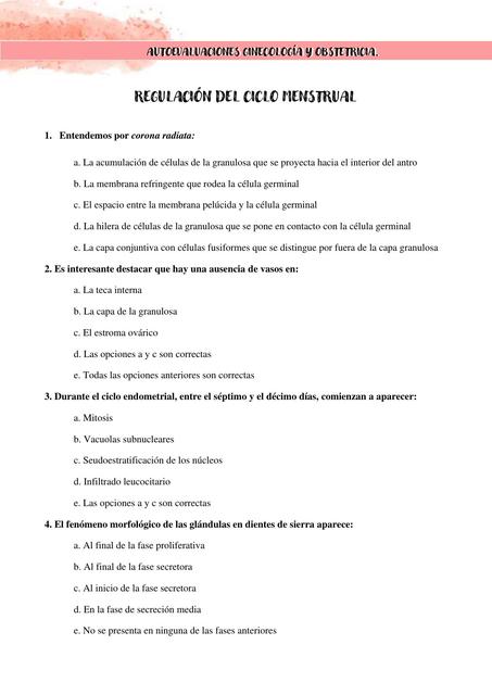 Auto evaluación ciclo menstrual