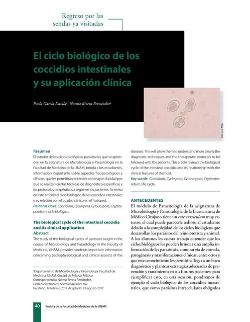 El ciclo biológico de los coccidios intestinales y su aplicación clínica