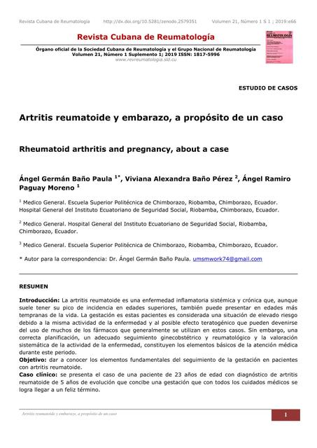 Artritis Reumatoide y Embarazo