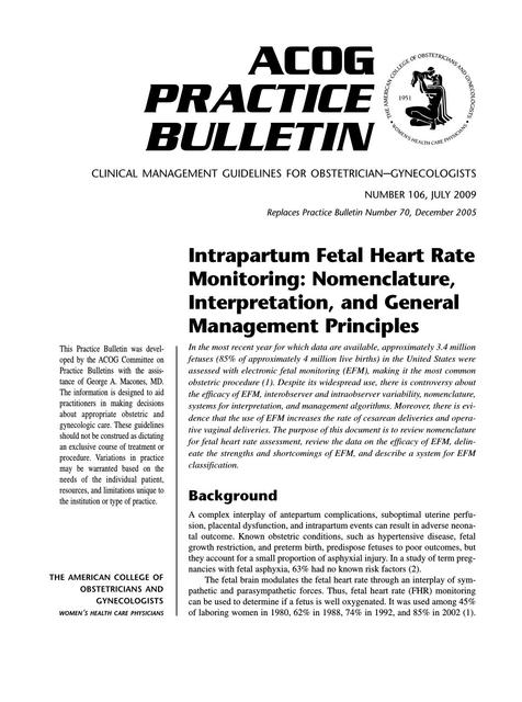 Electric Fetal Monitoring Definitions