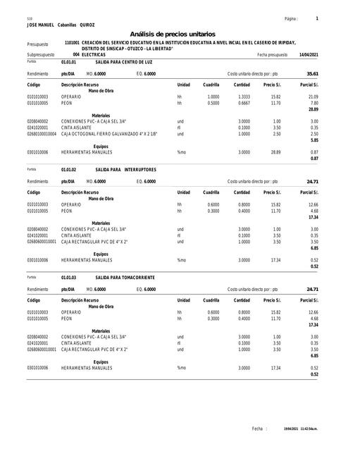 Análisis precios unitarios