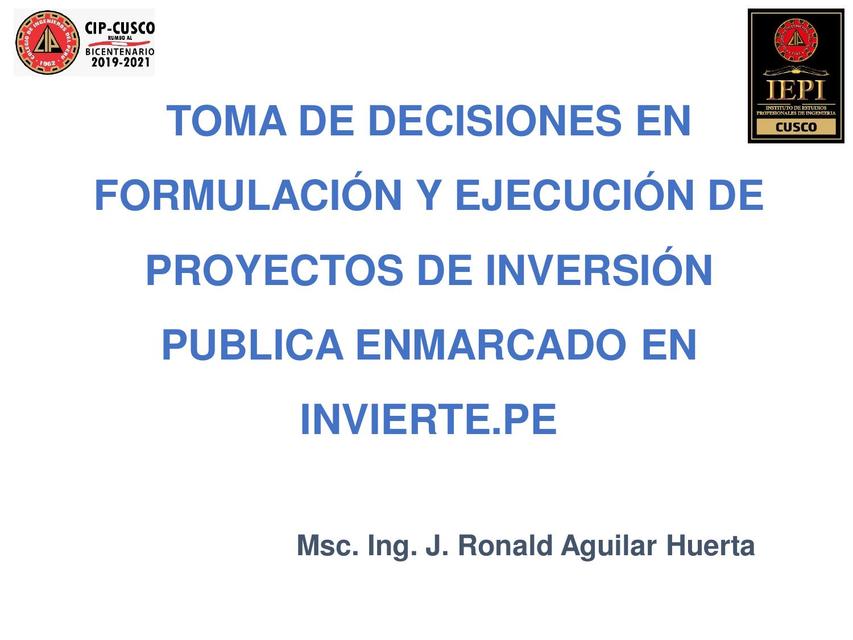 Formulación y Ejecución De Proyectos De Inversión Pública 