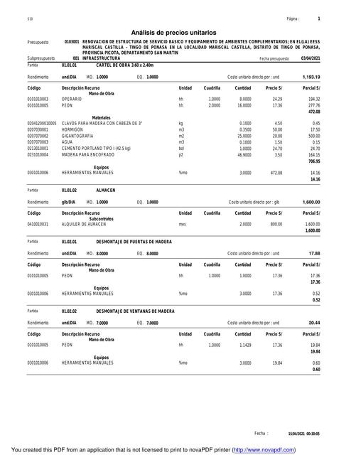 Análisis de Precios Unitarios