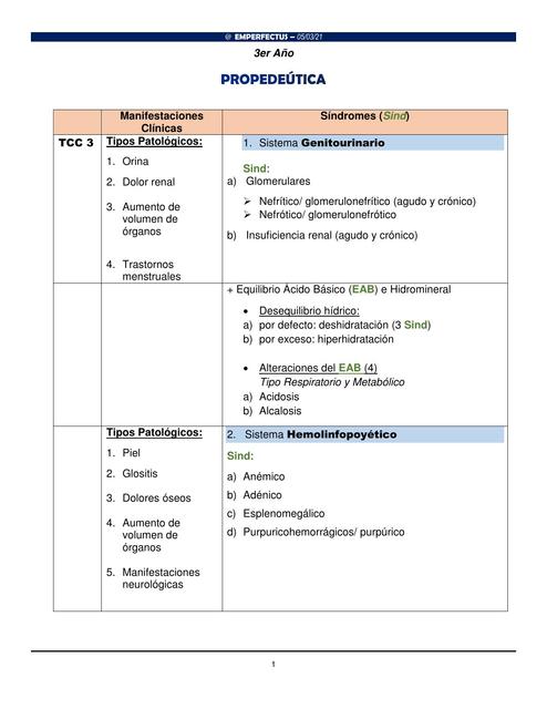 Propedeútica TCC3-Sistema Genitourinario-Hemolinfopoyético