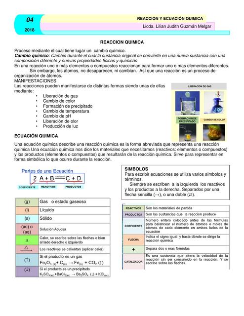 Reacción y Ecuación Química