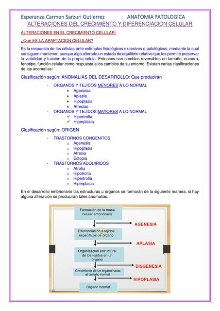 Alteraciones Del Crecimiento y Diferenciación Celular