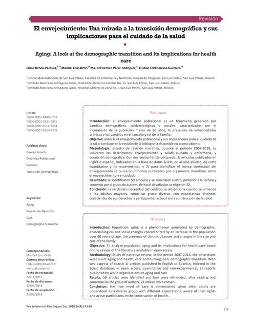 El envejecimiento: Una mirada a la transición demográfica y sus implicaciones para el cuidado de la salud 